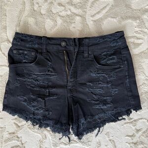 American Eagle Black Distressed Jean Shorts